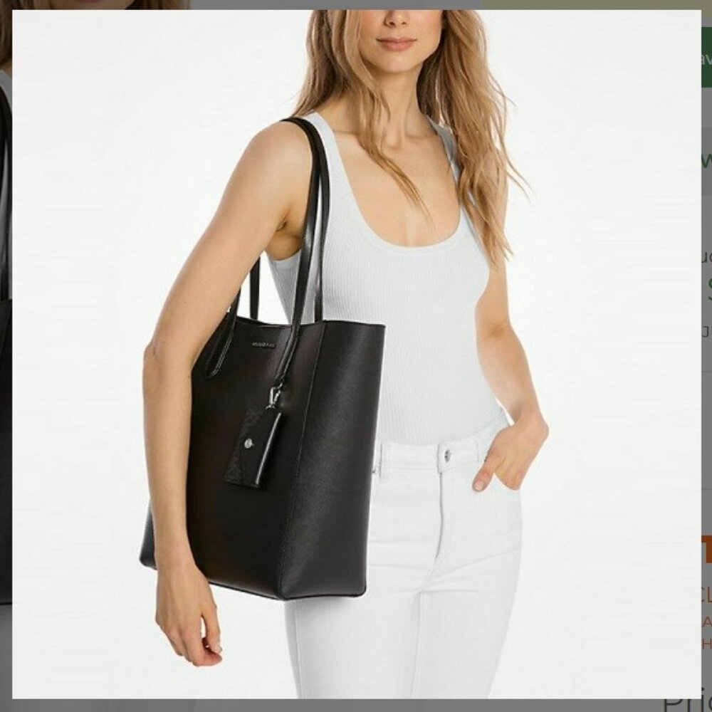 Michael Kors "Vincent" Black Leather tote bag with attached card case BNWT